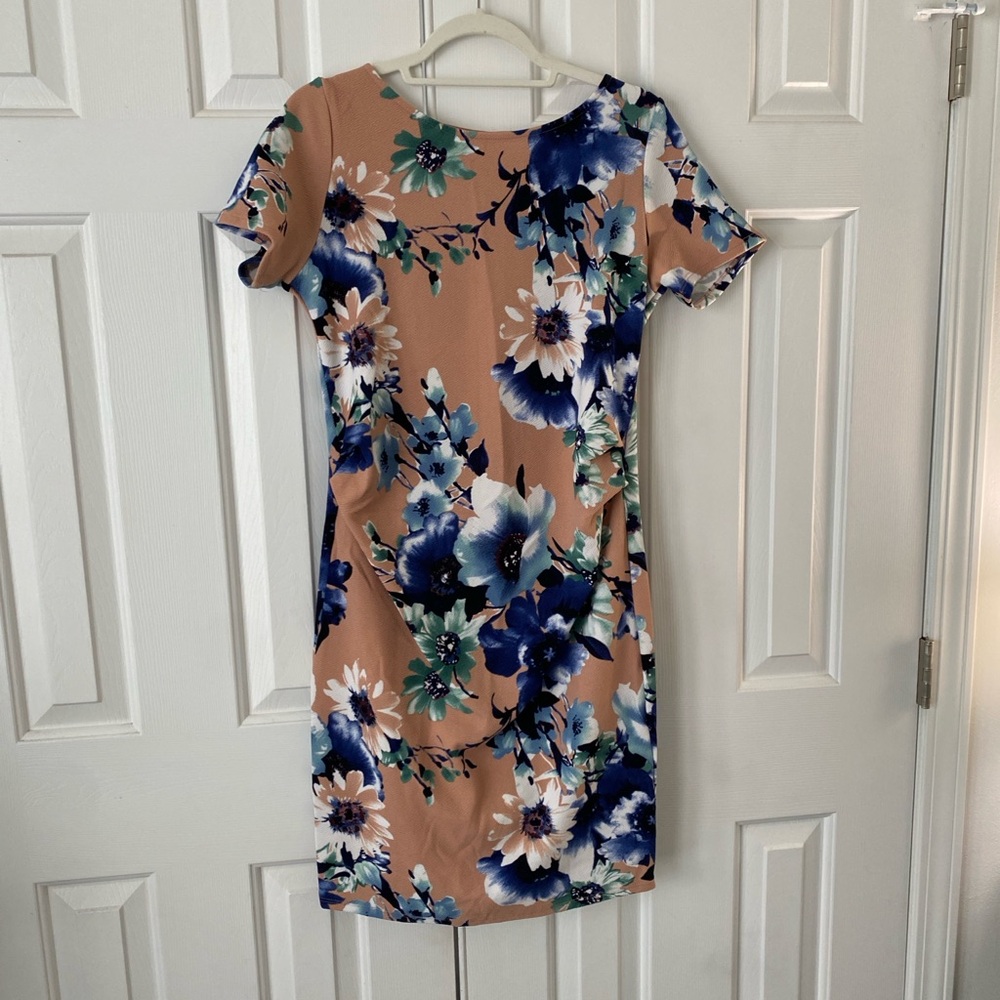 Maternity Floral Print Tan Dress